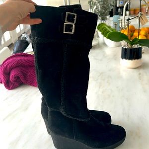 Juicy Couture black suede wedge knee high boot